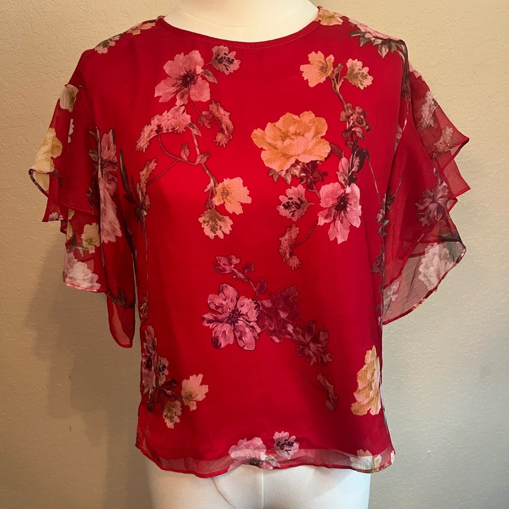 Vince Camuto Floral Red Women's Top